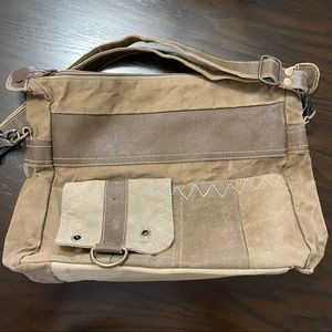 Myra Leather and Canvas Brown Tan Perfect Shoulder Bag Purse